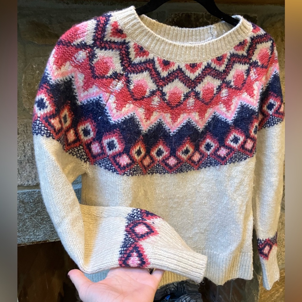 Pink and cream faire isle sweater